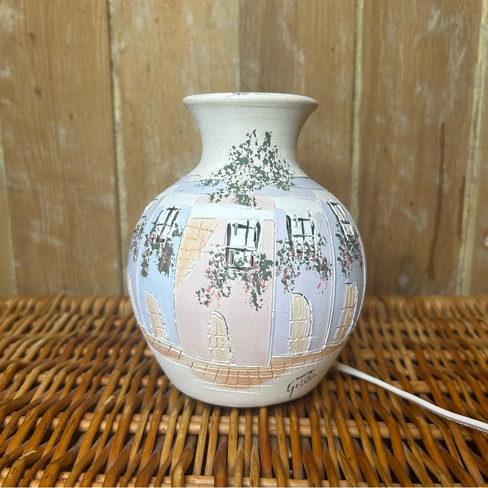 Vintage studio pottery signed vase lamp
